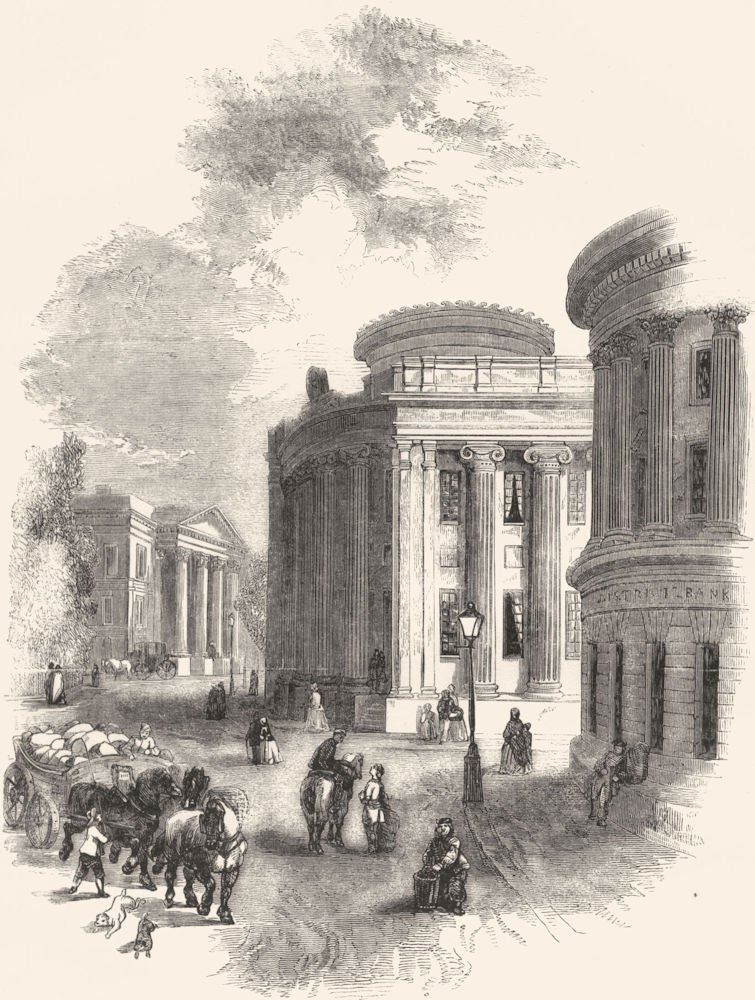 YORKSHIRE. Leeds. Town hall, Commercial buildings, Etc 1850 old antique print